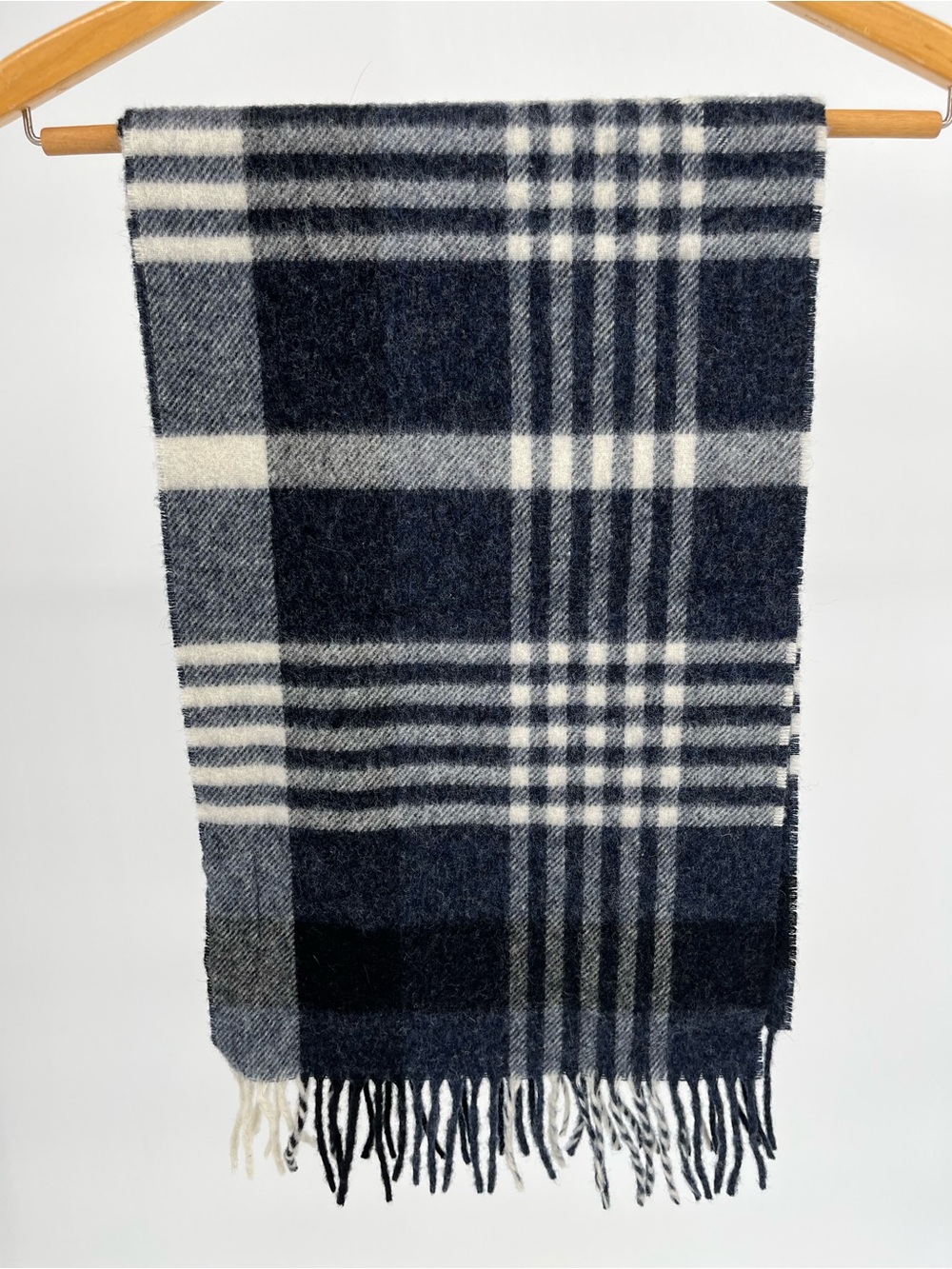 J.Crew x Moon Pure Merino Wool Plaid Scarf Made in British Isles Navy Gray